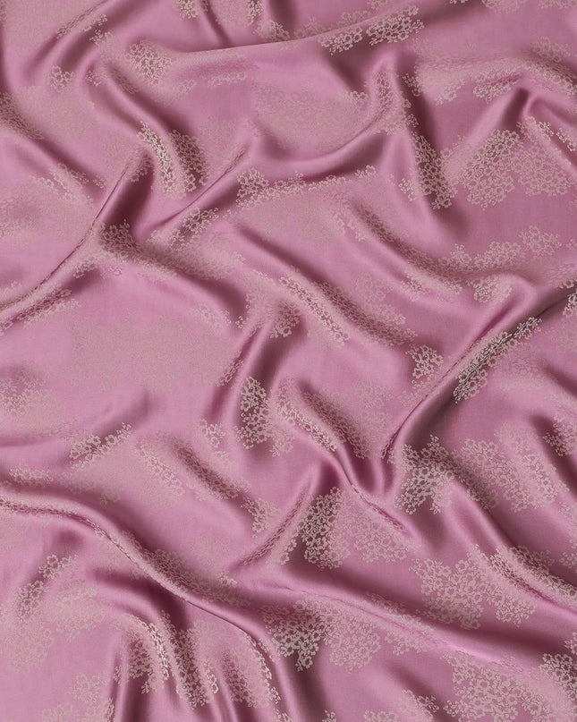 Rose pink premium pure silk crepe fabric with beige jacquard in floral design-D13890 Regal Fabrics