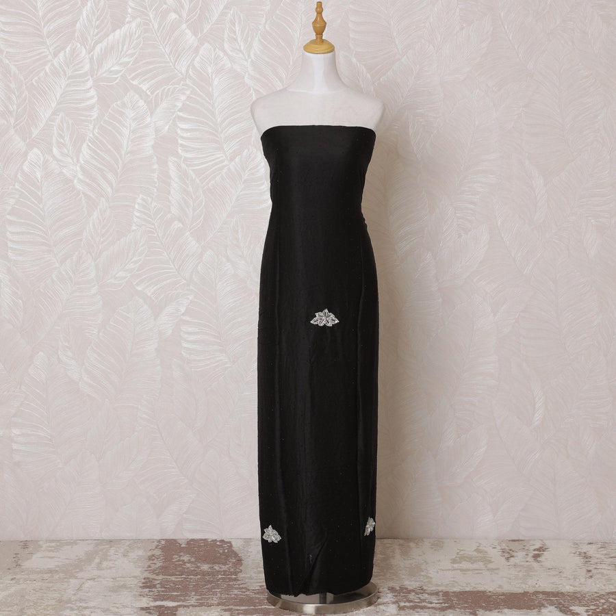 Black blended cotton lawn fabric having stone work in fancy design-D15075