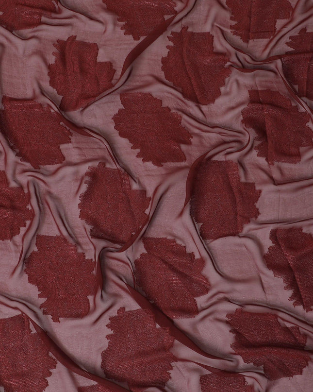 Maroon synthetic chiffon fabric with same tone viscose and metallic lurex in floral design-D11904