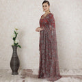 Red, Coin grey Premium pure 2tone French chantilly lace saree having stone work in floral design-D14511