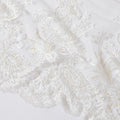 White lace fabric with same tone embroidery, bead work in floral design-D11724