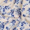 Latte beige sustainable Tencel rayon fabric with azure blue and baby blue print in fancy design-D10654