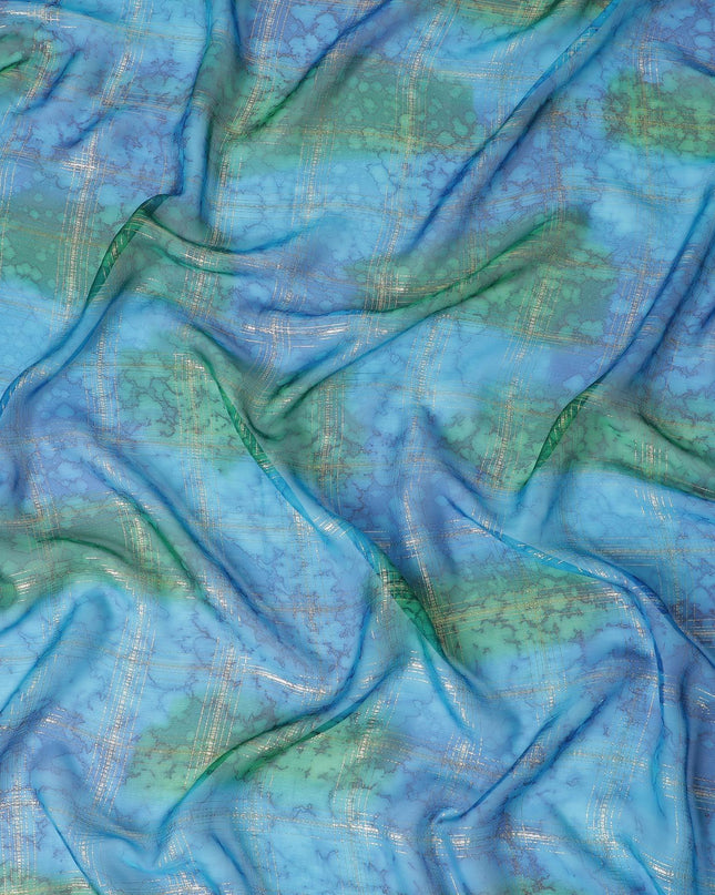 قماش شيفون من الحرير الخالص متعدد الألوان مع لوريكس معدني ذهبي بتصميم مربعات -D11403