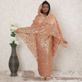 Salmon pink Premium pure silk chiffon thobe with blue and sage green viscose having gold metallic lurex in floral design-D14365 Regal Fabrics