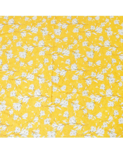 Tuscany yellow uragiri cotton voile fabric with same tone jacquard having rhino grey, brown and Paris green print in floral design-D7326 Regal Fabrics