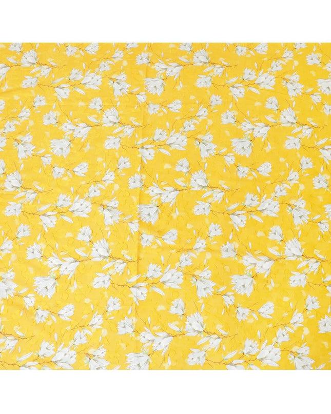 Tuscany yellow uragiri cotton voile fabric with same tone jacquard having rhino grey, brown and Paris green print in floral design-D7326 Regal Fabrics