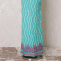 Turquoise blue blended cotton lawn fabric with white, lavender pink, gold embroidery in floral design-D15074