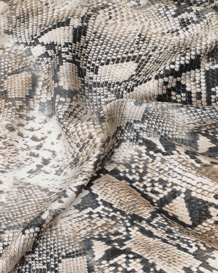 قماش فيسكوز إيطالي فاخر باللون البيج الفاتح بنفس اللون وطباعة سوداء بتصميم جلد الحيوان-D12361