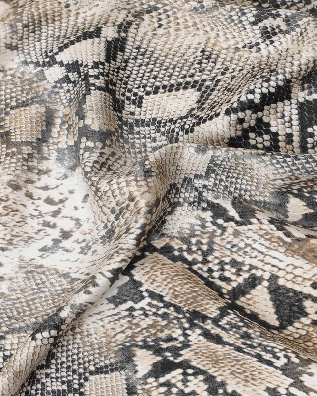 قماش فيسكوز إيطالي فاخر باللون البيج الفاتح بنفس اللون وطباعة سوداء بتصميم جلد الحيوان-D12361