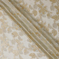 Beige Premium pure French (Fransawi) silk chiffon fabric with grey viscose and gold metallic in floral design-D14276