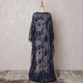 Navy blue Premium pure silk chiffon dirac fabric with gold metallic lurex in floral design-D15604 Regal Fabrics