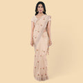 Peach linen saree with multicolor embroidery in floral design-D12799 Regal Fabrics
