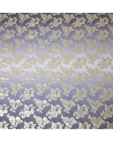 قماش شيفون حريري خالص فاخر من الأزرق الداكن إلى الأزرق الفاتح مع لوركس معدني ذهبي بتصميم زهور-D10617