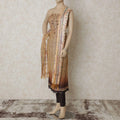 Latte beige chanderi silk kameez with pale brown and mocha brown embroidery having sequins in floral design. Mocha brown plain salwar having light beige chanderi silk dupatta with multicolor print-D12643