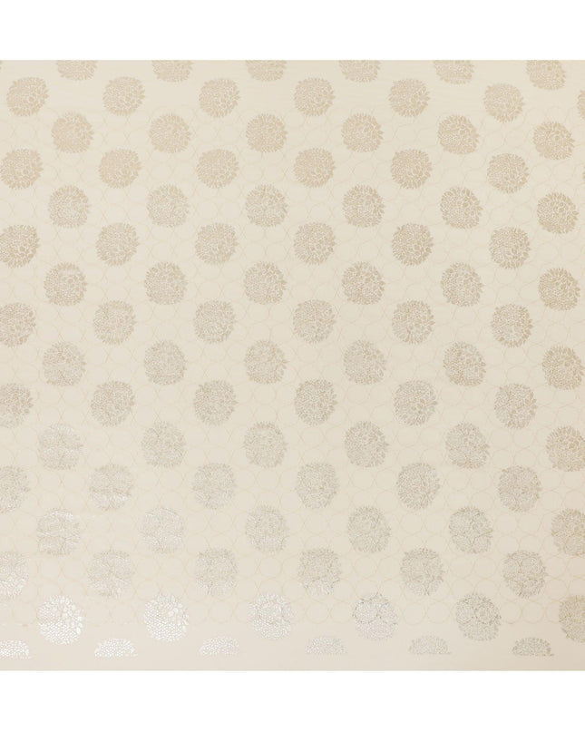 Light gold synthetic georgette fabric with same tone embroidery having gold foil printed in floral design-D12229