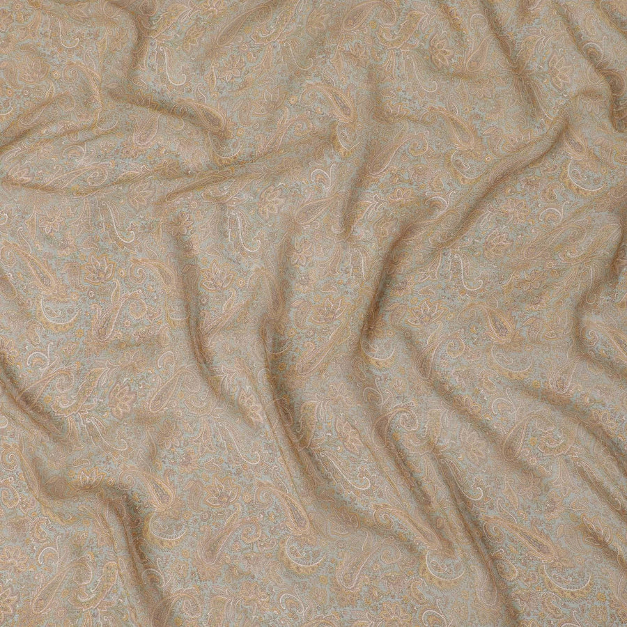 Latte beige silk chiffon fabric with multicolor print in floral design-D12912