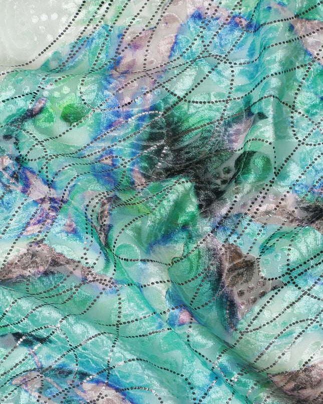 Multicolor Italian Premium silk chiffon dirac (makmal) fabric with velvet jacquard in floral design-D8654 Regal Fabrics