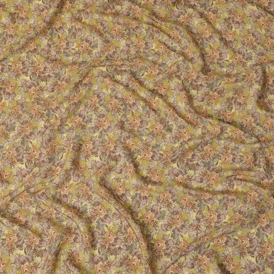 Mustard yellow viscose crepe fabric with multicolor print in floral design-D15650