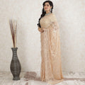 Light peach, Gold Premium pure metallic French chantilly saree lace having stone work in floral design-D13485