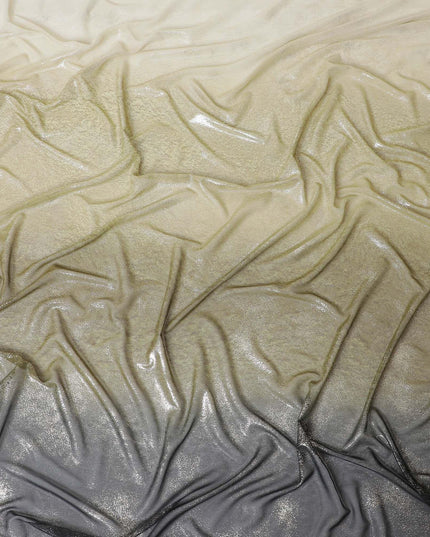 Tea green to black synthetic chiffon fabric having gold metallic foil in ombre design-D10656 Regal Fabrics