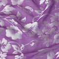 Purple Premim pure silk chiffon fabric with silver jacquard in floral design-D15323