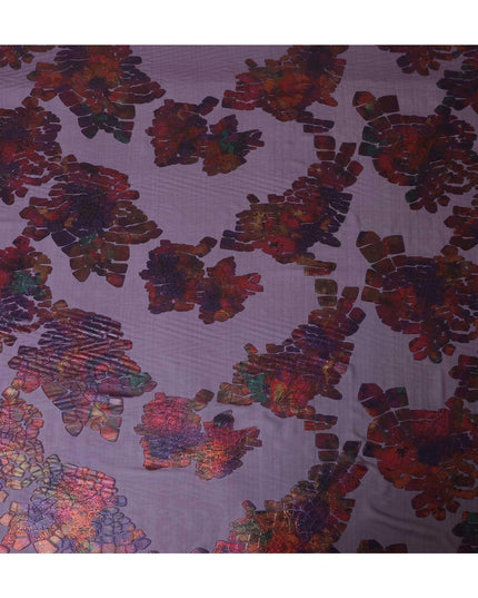 Purple premium pure silk chiffon fabric with multicolor metallic lurex in fancy design-D9079