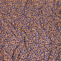 Royal blue silk crepe fabric with beige and light brown print in floral design-D8410
