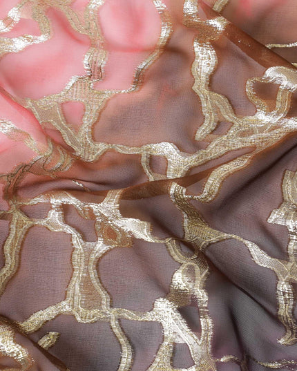 شيفون من الحرير الخالص متعدد الألوان مع لوريكس معدني ذهبي بتصميم تجريدي -D11367