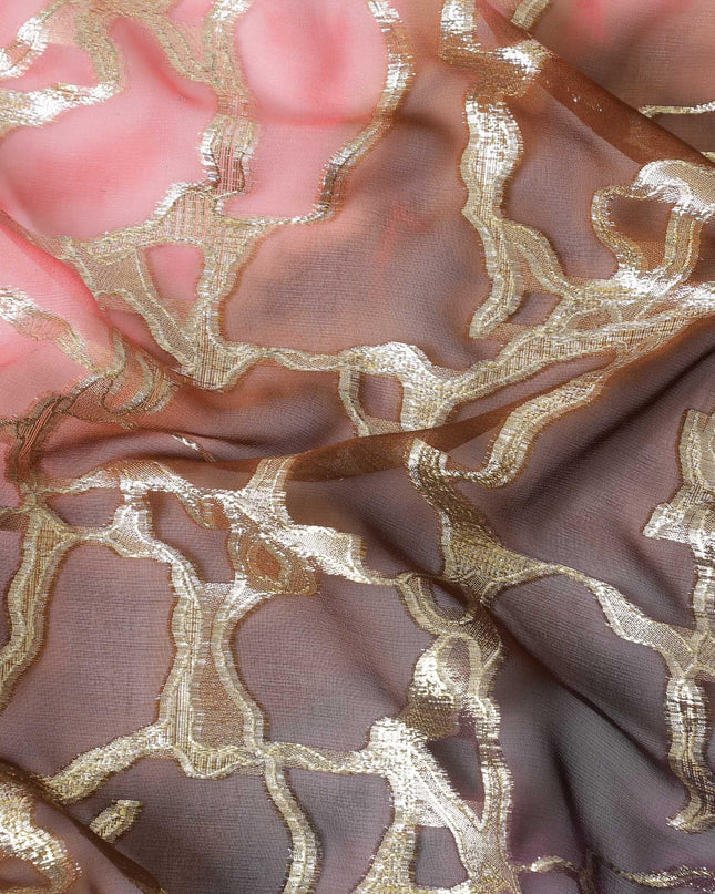 شيفون من الحرير الخالص متعدد الألوان مع لوريكس معدني ذهبي بتصميم تجريدي -D11367