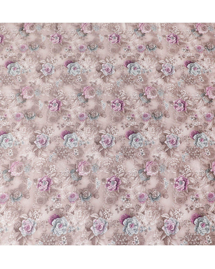 Light brown synthetic crepe fabric with multicolor print having stone work in floral design-D15311