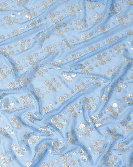 Carolina blue silk chiffon fabric with gold and silver metallic lurex in dot design-D7292