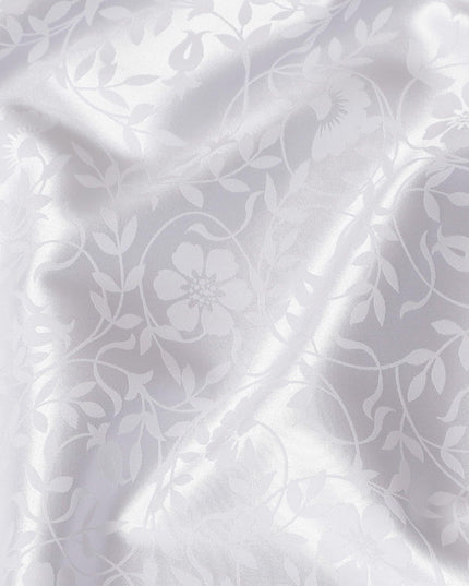 White synthetic satin fabric with same tone jacquard in floral design-D15374 Regal Fabrics