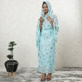 Baby blue premium pure silk chiffon thobe with same tone and gold metallic lurex in dot design-D9496