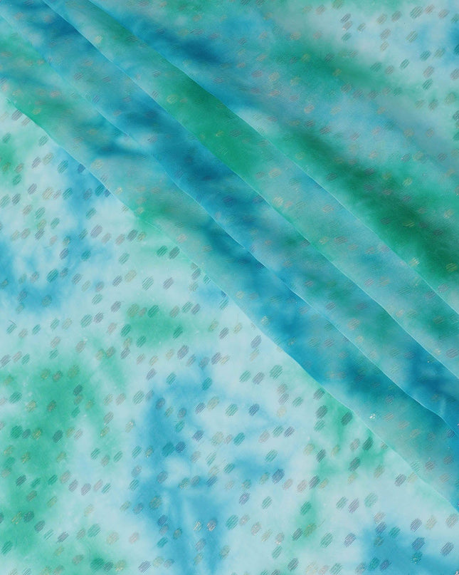 قماش شيفون من الحرير الخالص باللون الأزرق السماوي مع لوركس معدني متعدد الألوان بتصميم منقط -D10419