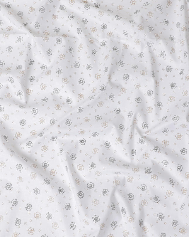 قماش الكتان الأبيض الفاخر بنسبة 100% مع طباعة باللون الأخضر الزيتوني والأسود بتصميم الأزهار-D10763