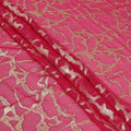 Magenta pink Premium pure silk chiffon fabric with gold metallic lurex in abstract design-D13192