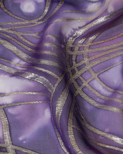 قماش شيفون من الحرير الخالص متعدد الألوان مع لوريكس معدني ذهبي بتصميم تجريدي-D14077