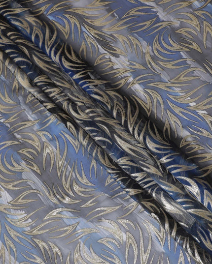 Multicolor premium pure silk chiffon fabric with gold metallic lurex in abstract design-D14076