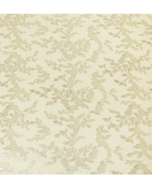 قماش شيفون من الحرير الخالص الفاخر مع زهرة الشمس الصفراء مع لوريكس معدني ذهبي بتصميم أوراق الشجر -D15451