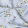 Powder blue synthetic crepe fabric with multicolor print in floral design-D15301 - Regal Fabrics