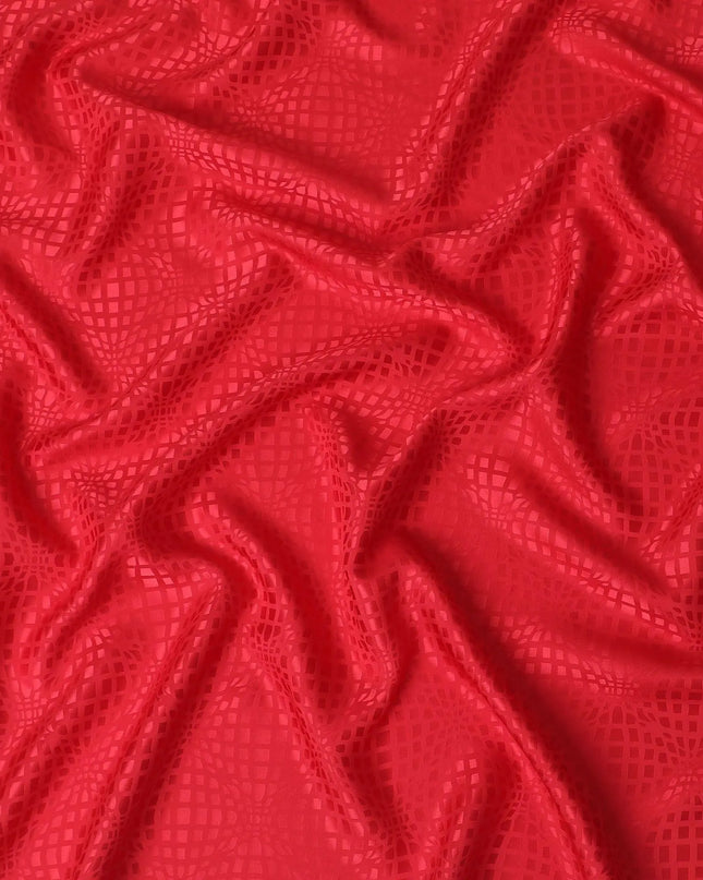 Crimson red premium pure silk crepe fabric with same tone jacquard in fancy design-D11951 Regal Fabrics