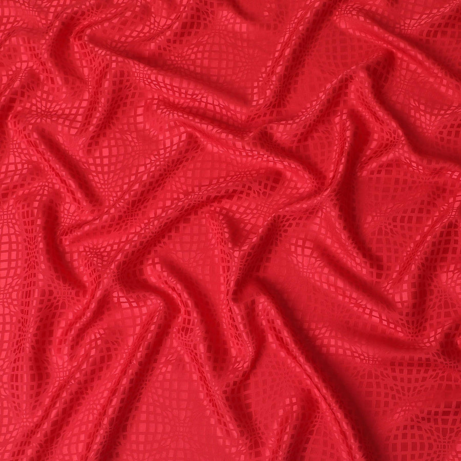 Crimson red premium pure silk crepe fabric with same tone jacquard in fancy design-D11951