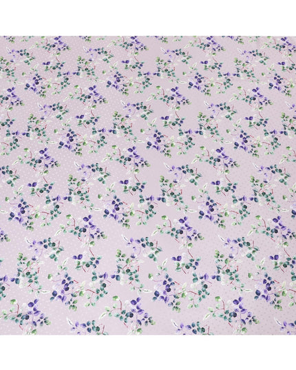 Light Lavender Italian premium pure silk satin with same tone dot jacquard having multicolor print in floral design-D9721