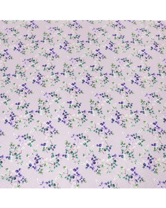 Light Lavender Italian premium pure silk satin with same tone dot jacquard having multicolor print in floral design-D9721