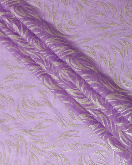 Lavender premium pure silk chiffon fabric with gold metallic lurex in abstract design-D14159