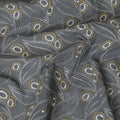 Charcoal grey blue Premium pure 100% Swiss cotton voile (Sudanese Thobe) fabric with white and gold embroidery having stone work in fancy design-D13793
