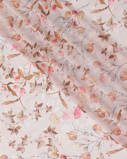 قماش جورجيت صناعي باللون البيج اللاتيه مع طباعة متعددة الألوان بتصميم الأزهار-D10294