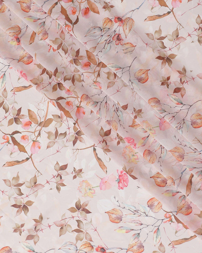 قماش جورجيت صناعي باللون البيج اللاتيه مع طباعة متعددة الألوان بتصميم الأزهار-D10294