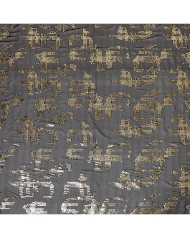 Black pure silk chiffon fabric with gold metallic lurex in fancy design-D7465