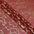 Rusty red Premium pure silk chiffon fabric with gold metallic lurex in abstract design-D13194